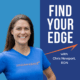 Cover art for the Find Your Edge Podcast featuring Chris Newport, MS, RDN, wearing a blue endurance shirt against a split blue background with the show title and a directional orange arrow.