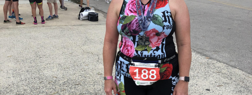 mountain biker learns to swim