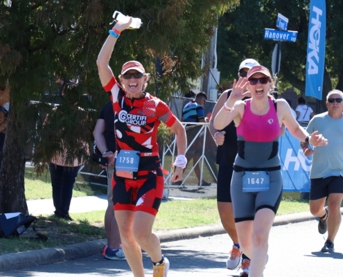 Juli and Sarah IMNC 70.3 race photo