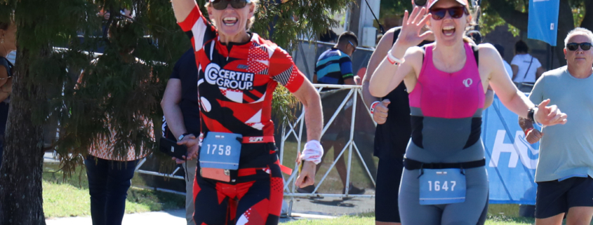 Juli and Sarah IMNC 70.3 race photo