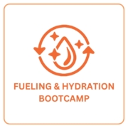Fueling and hydration bootcamp icon with water droplet and energy cycle symbols.